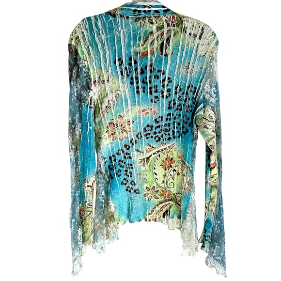 Komarov Blue Green Ivory Orange Long Sleeve Blouse Size Large. - Picture 2 of 5